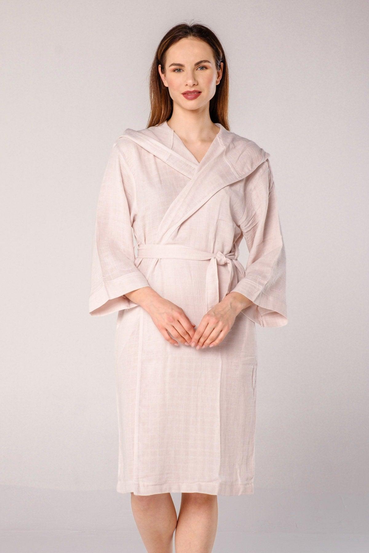 Başak Embroidered Muslin Beach Robe Light Pink - Swordslife