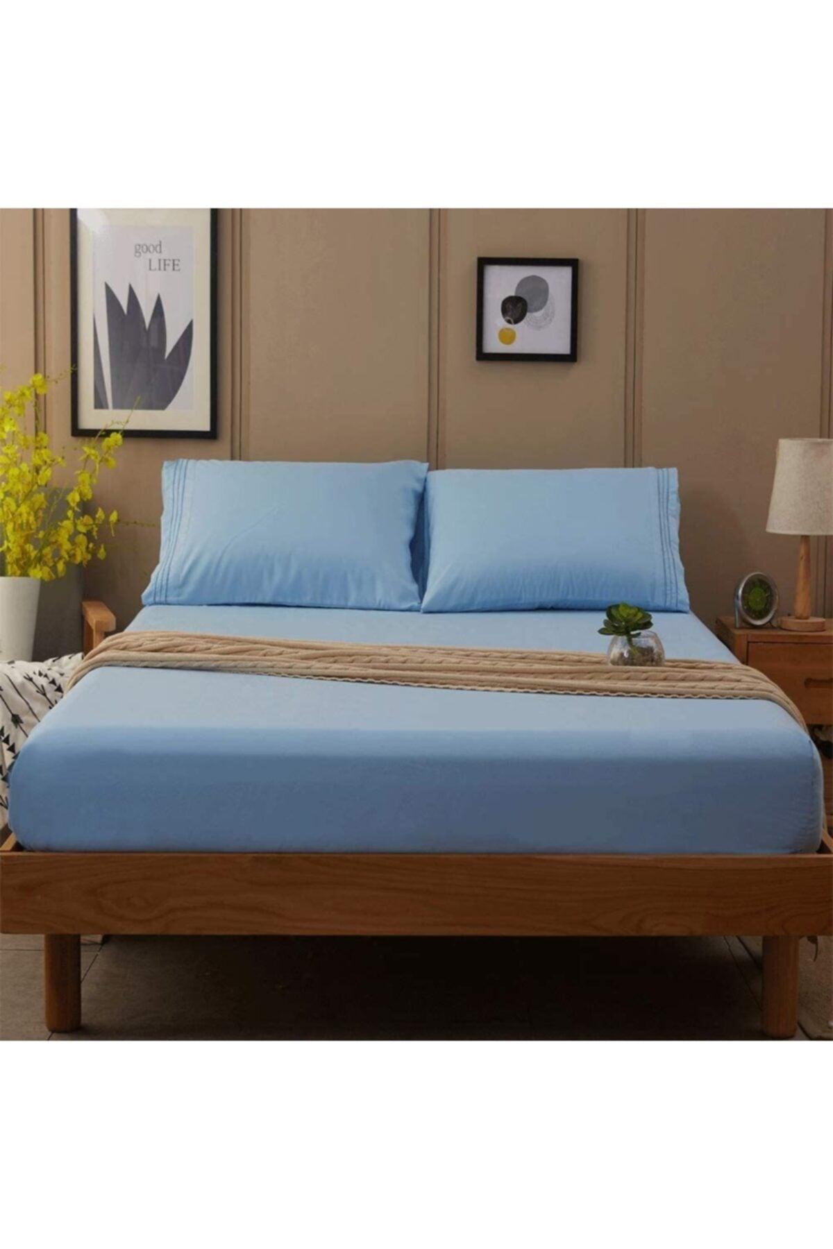 100x200 Single Elastic Combed Cotton Bed Sheet 100% Cotton Blue - Swordslife