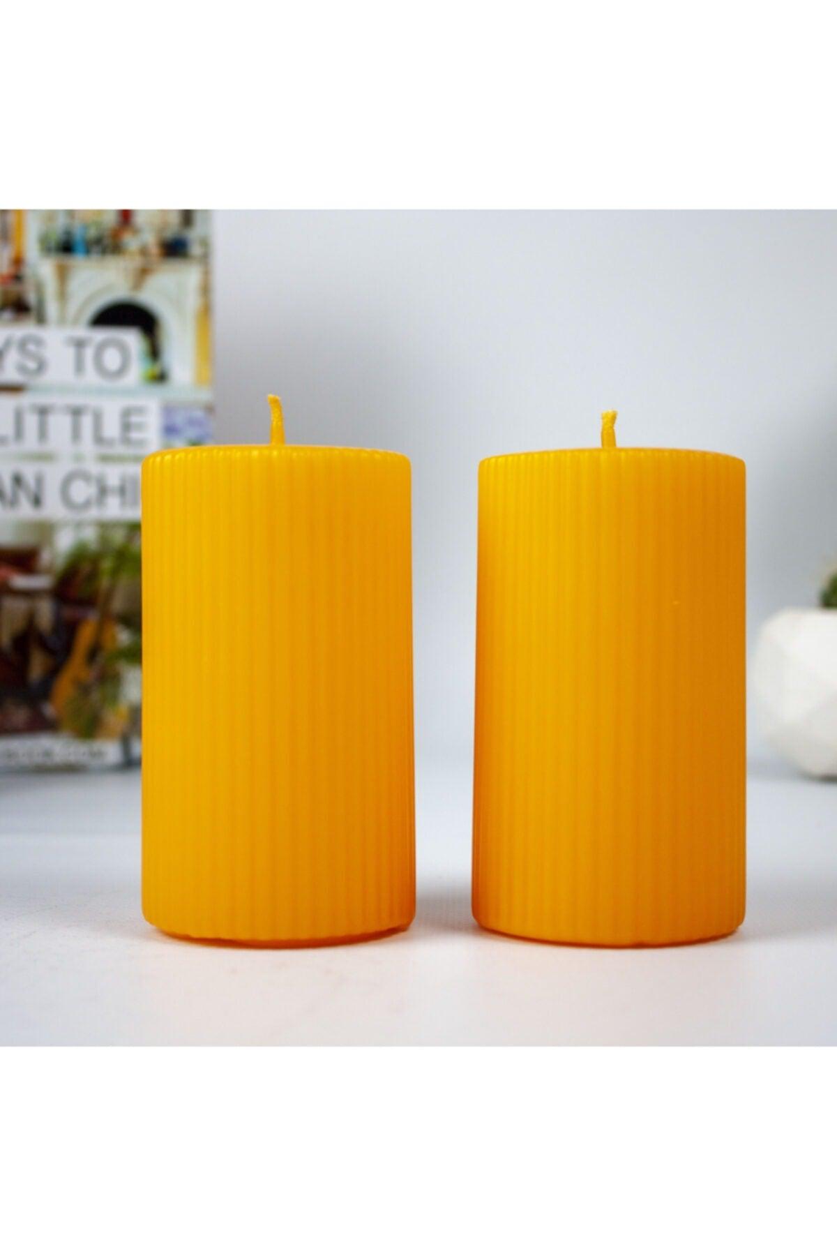 Corrugated Cylinder Set of 2 Candles 10 Cm Orange - Swordslife