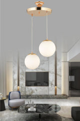 Pendant Lamp 2-Piece Gold White Globe Glass Chandelier
