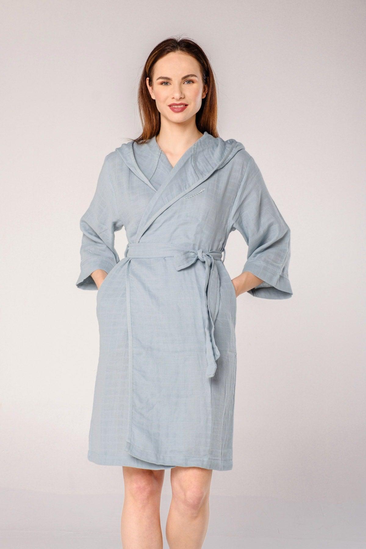 Başak Embroidered Muslin Beach Robe Turquoise - Swordslife