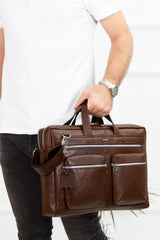 1st Class Genuine Leather Large Size Briefcase Laptop Bag Brown (W:38CM LENGTH:26CM)