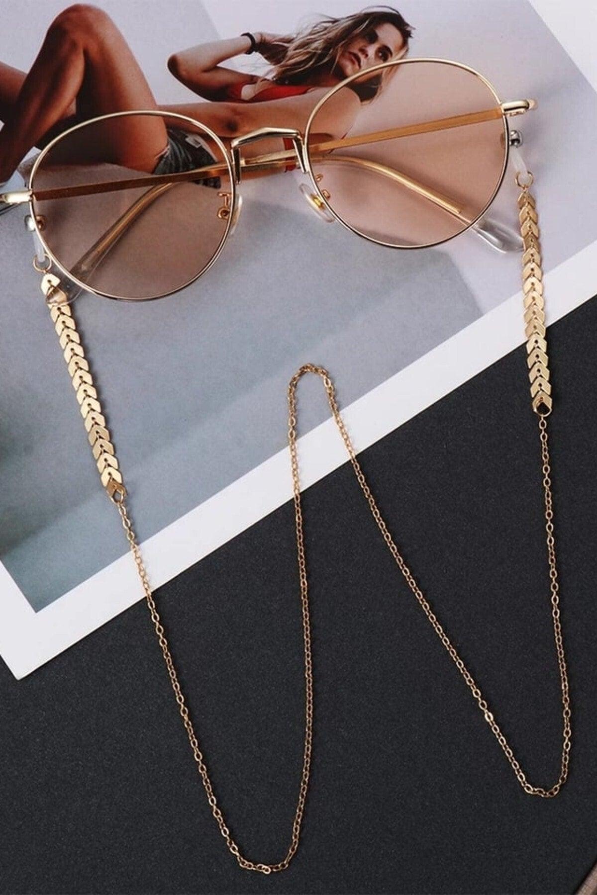 Gold Plated Women's Eyeglass Chain Holder 75 Cm - Swordslife