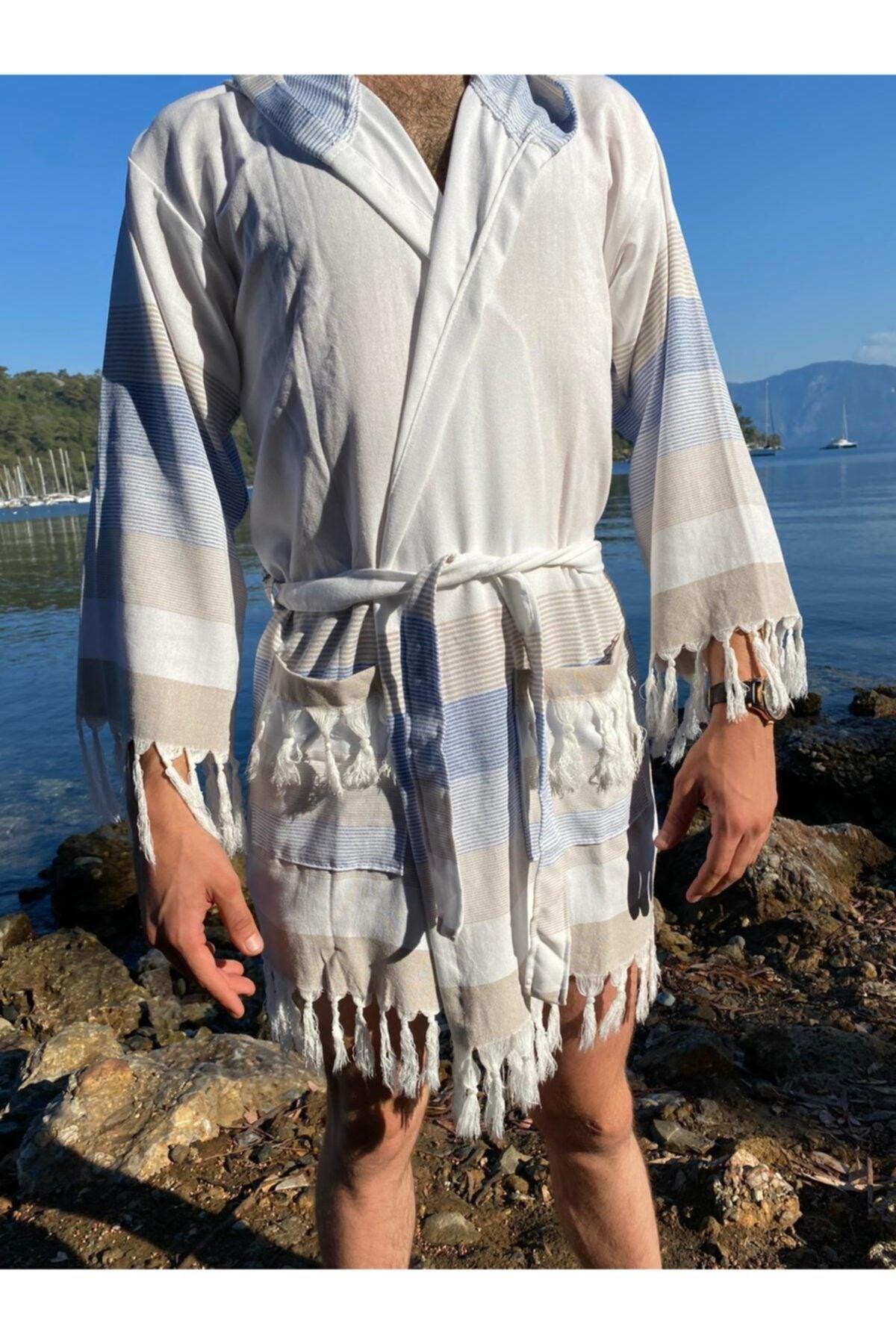 Men's Peshtemal Bathrobe - 100% Cotton; Suitable for Pool, Sea, After Shower Use - Swordslife