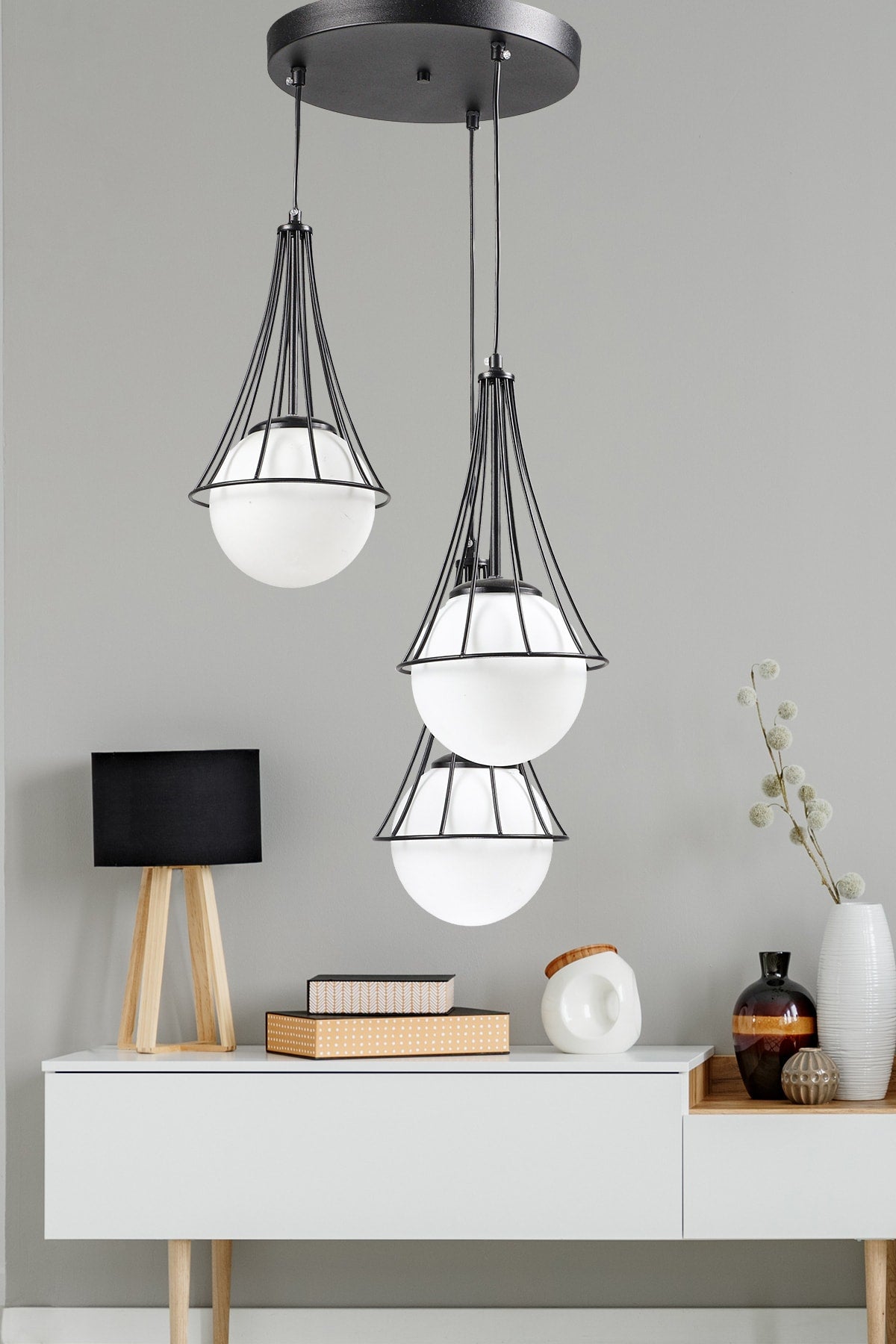 Lapis 3rd Black-white Glop Glass Chandelier