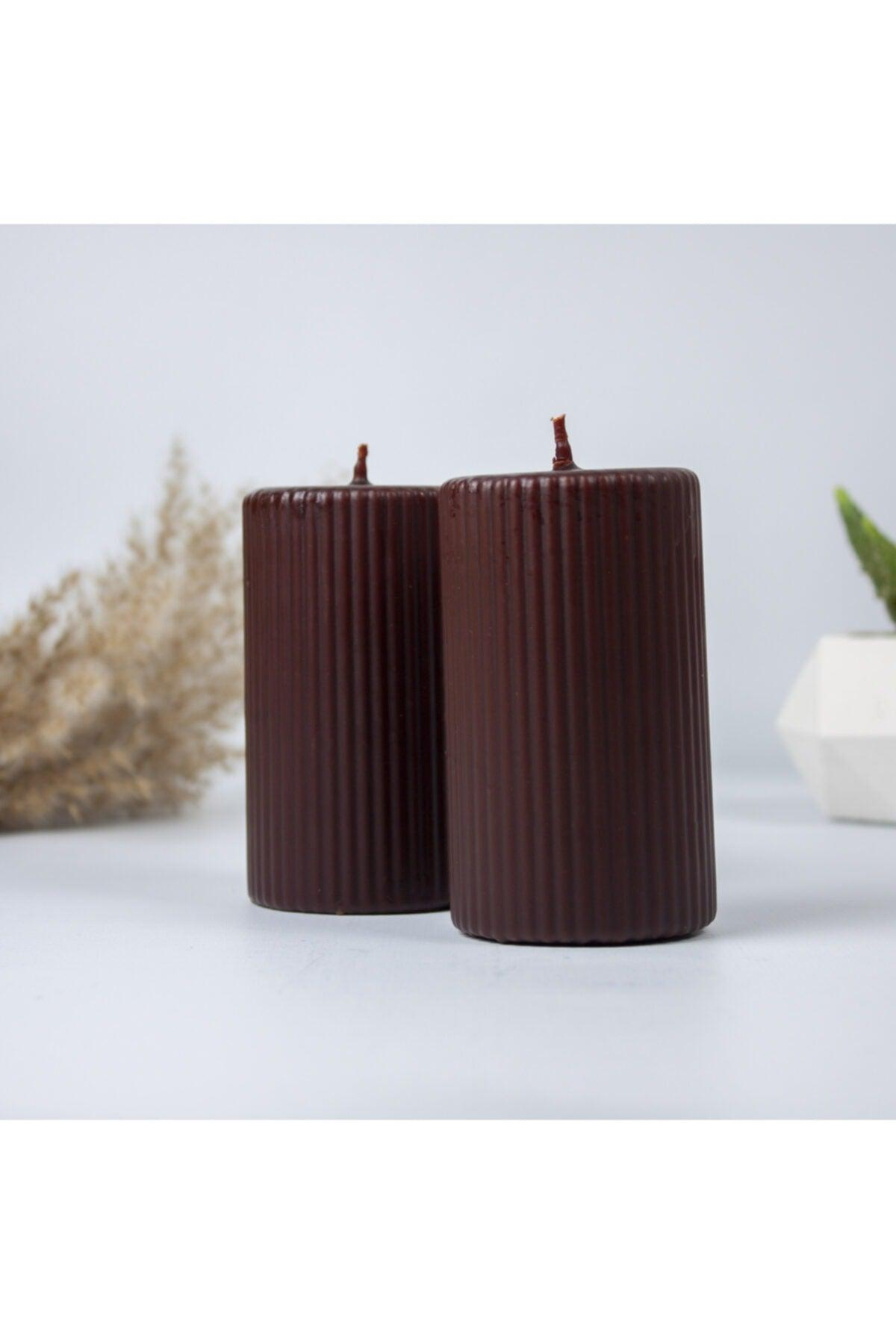 Corrugated Cylinder Set of 2 Candles 10 Cm Brown - Swordslife