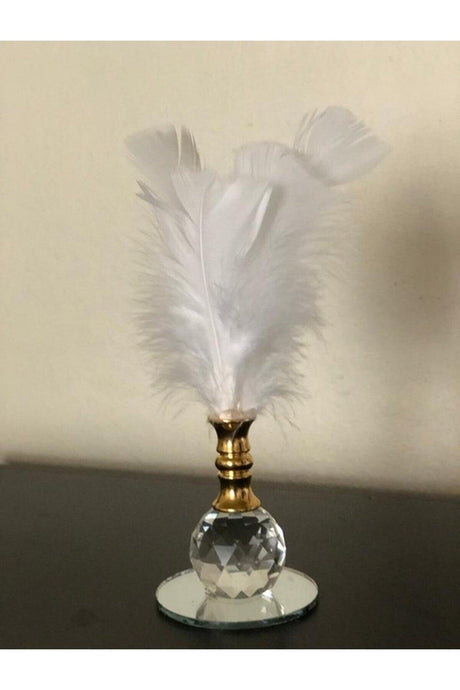 1 Piece White Feathered Silver Crystal Ball Feather Decor Trinket Ornament - Swordslife