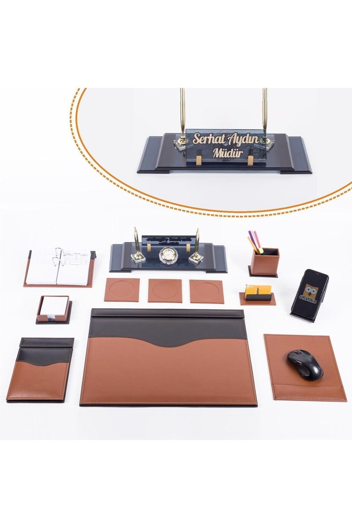 10 Pieces Tan Black Luxury Desk Set Elite