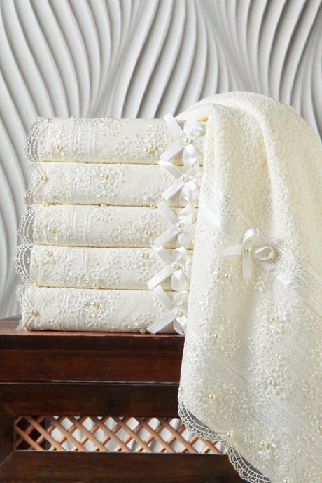 100% Cotton Beaded Guipure Dowry 3 Pcs Towel 50x85 - Swordslife