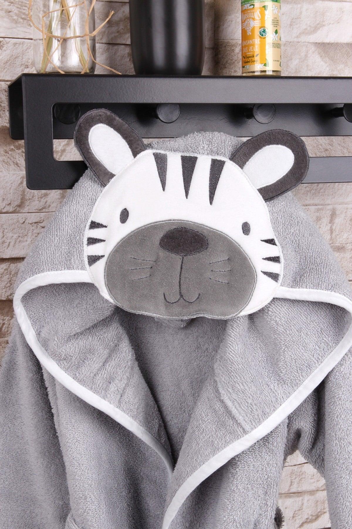 100% Cotton Tiger Embroidery Kids Bathrobe - Swordslife