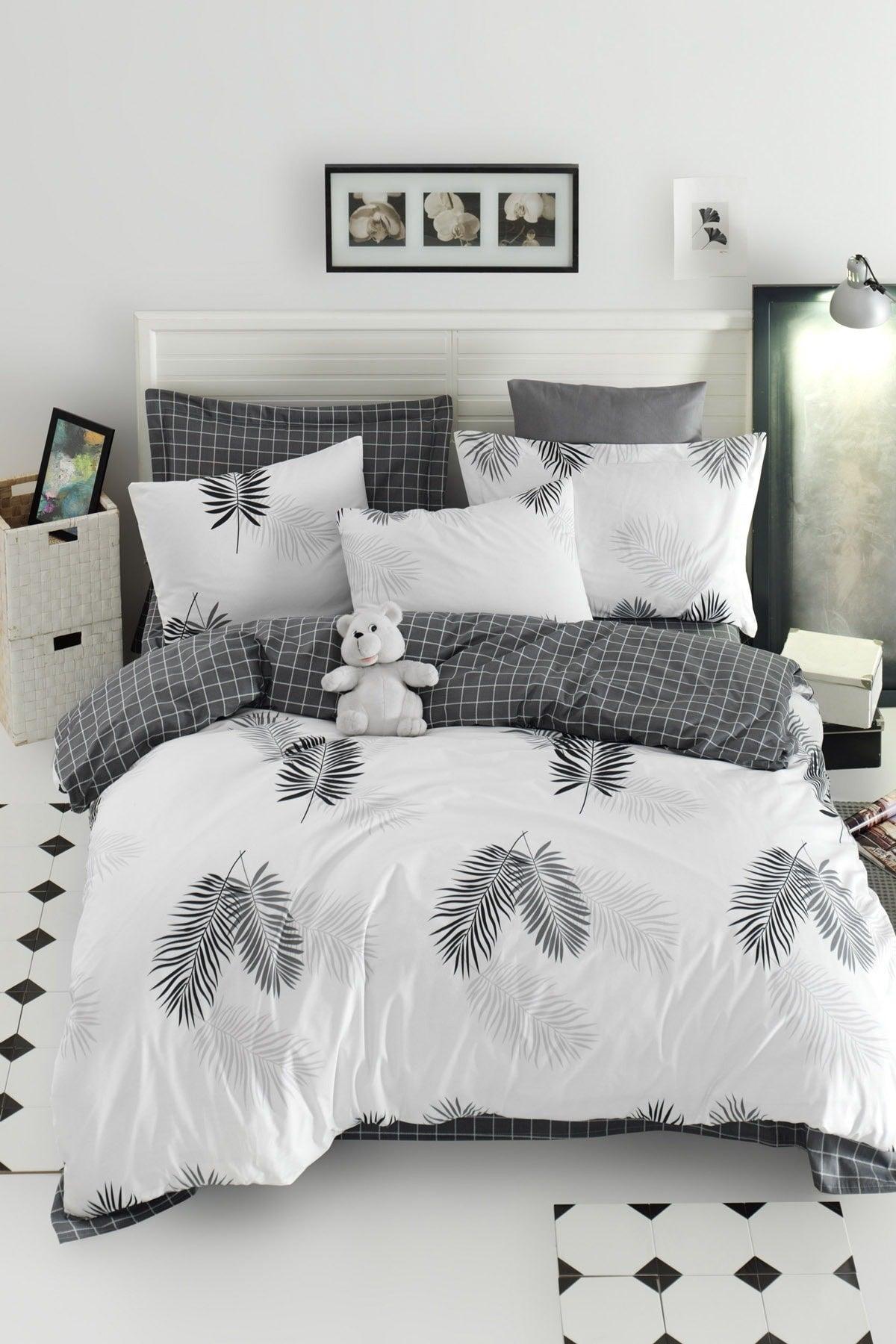 100% Natural Cotton Double Duvet Cover Set Pipong White-Grey - Swordslife