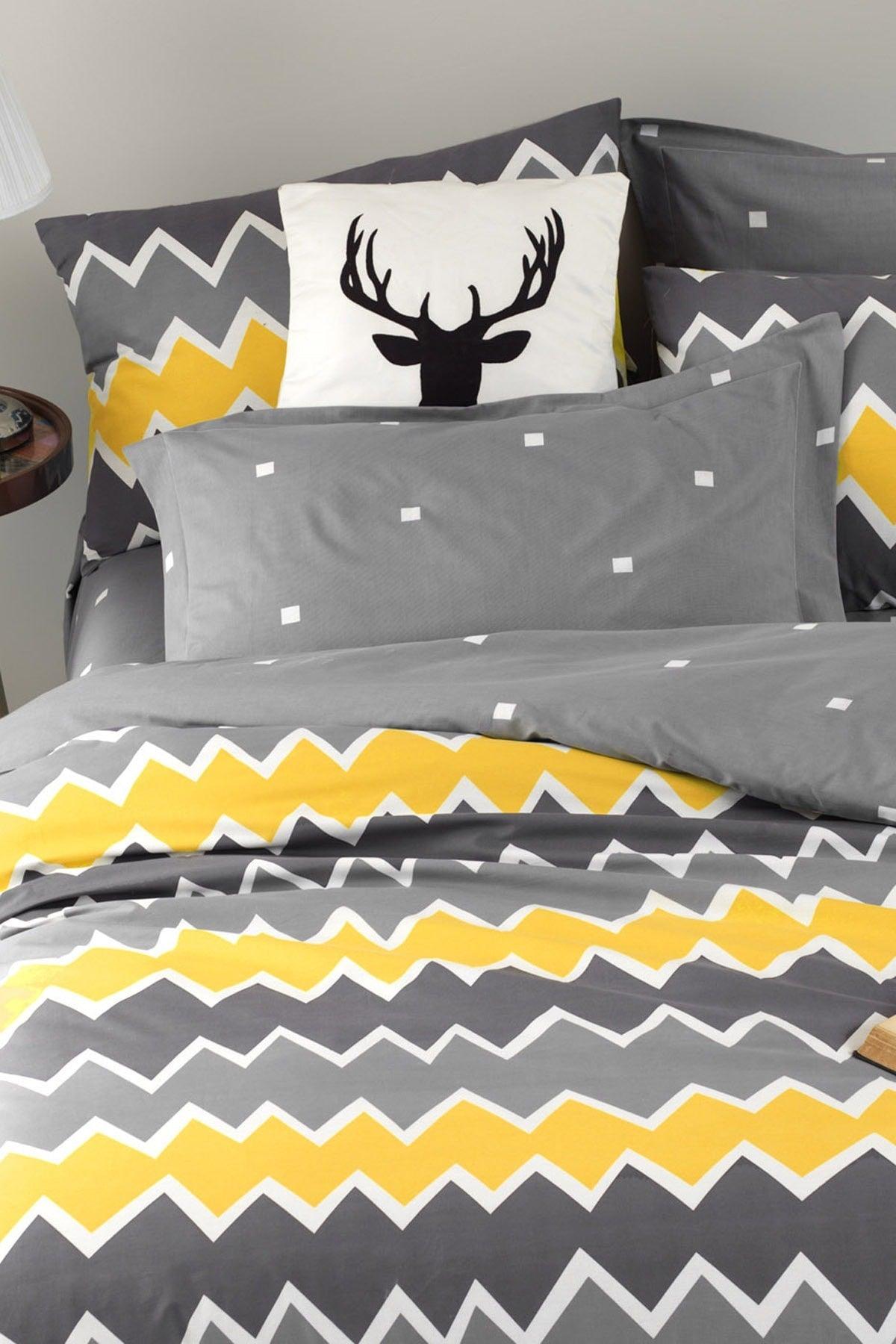 100% Natural Cotton Double Duvet Cover Set Zigros Yellow - Swordslife