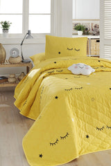 100% Natural Cotton Quilted Bedspread Set Single Dide Yellow - Swordslife