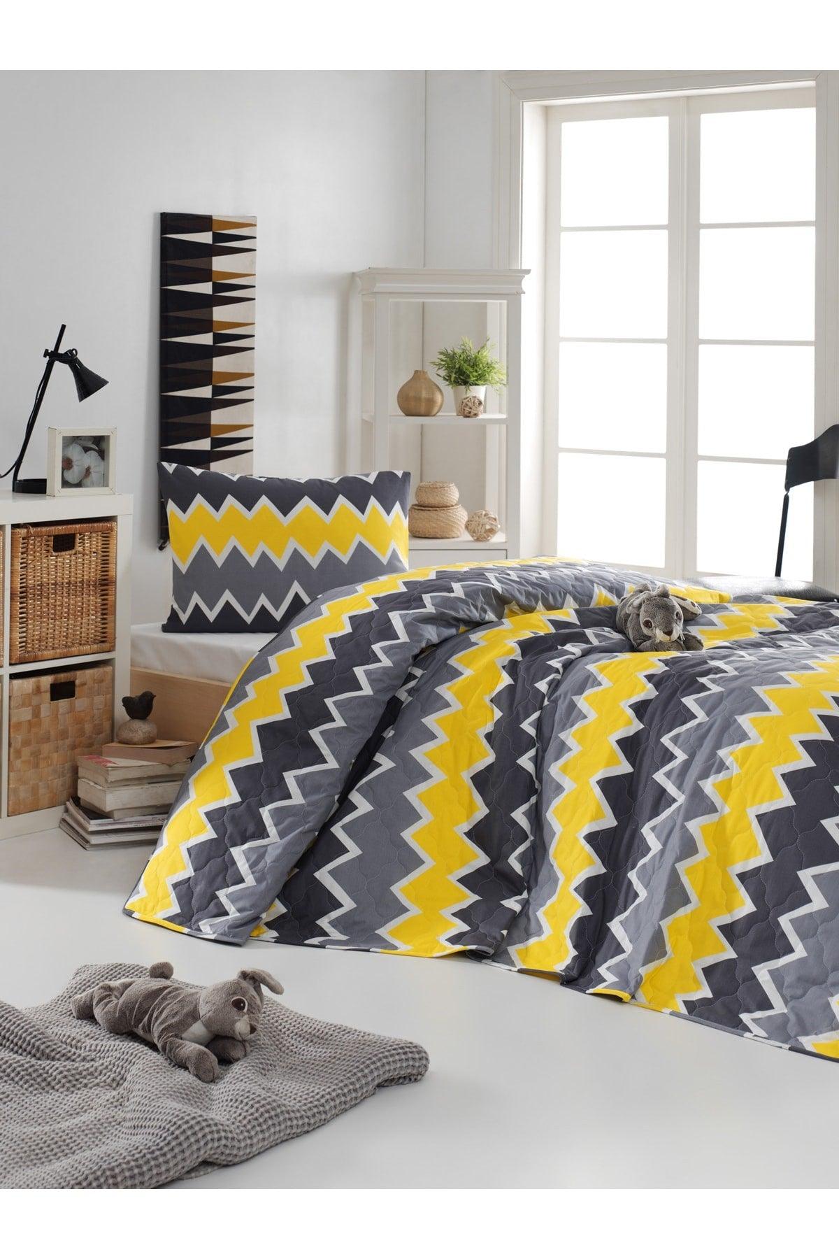 100% Natural Cotton Quilted Bedspread Set Single Zigros Yellow - Swordslife