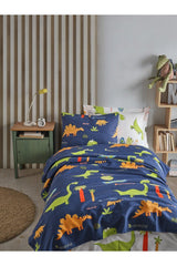 100% Natural Cotton Pique Set Single Dinos Navy Blue - Swordslife