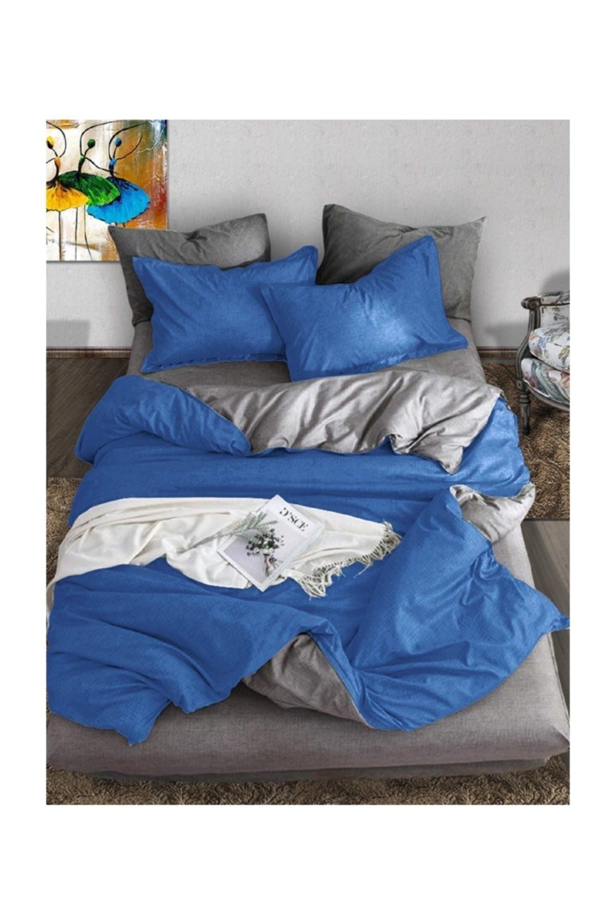 100% Natural Cotton Double Duvet Cover Set Blue Gray - Swordslife