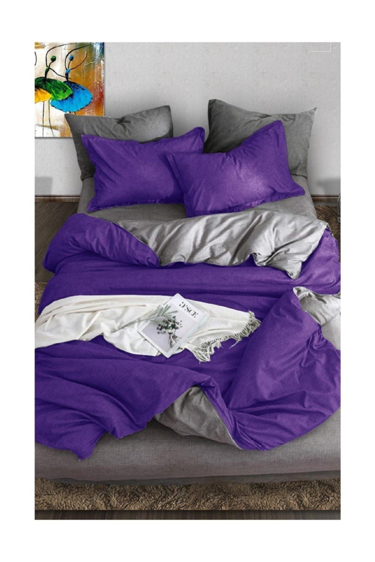 100% Natural Cotton Double Duvet Cover Set Plum Gray - Swordslife