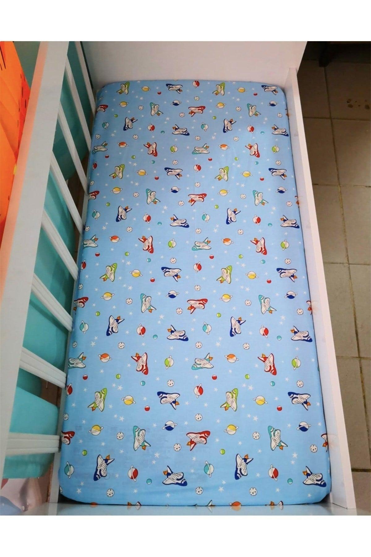 100% Cotton Kids Elastic Bed Sheet 120x200 (2 Pieces) Blue Galaxy And Rainbow - Swordslife