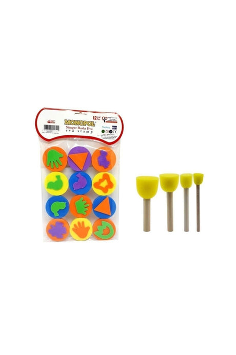 12 Pcs Sponge Eva Print And Pompom Sponge Brush