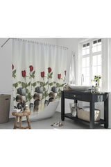 180x200cm Bathroom Curtain Red Rose Pattern Shower Curtain-single Wing Tub Curtain 12 Pieces C Ring Gift - Swordslife