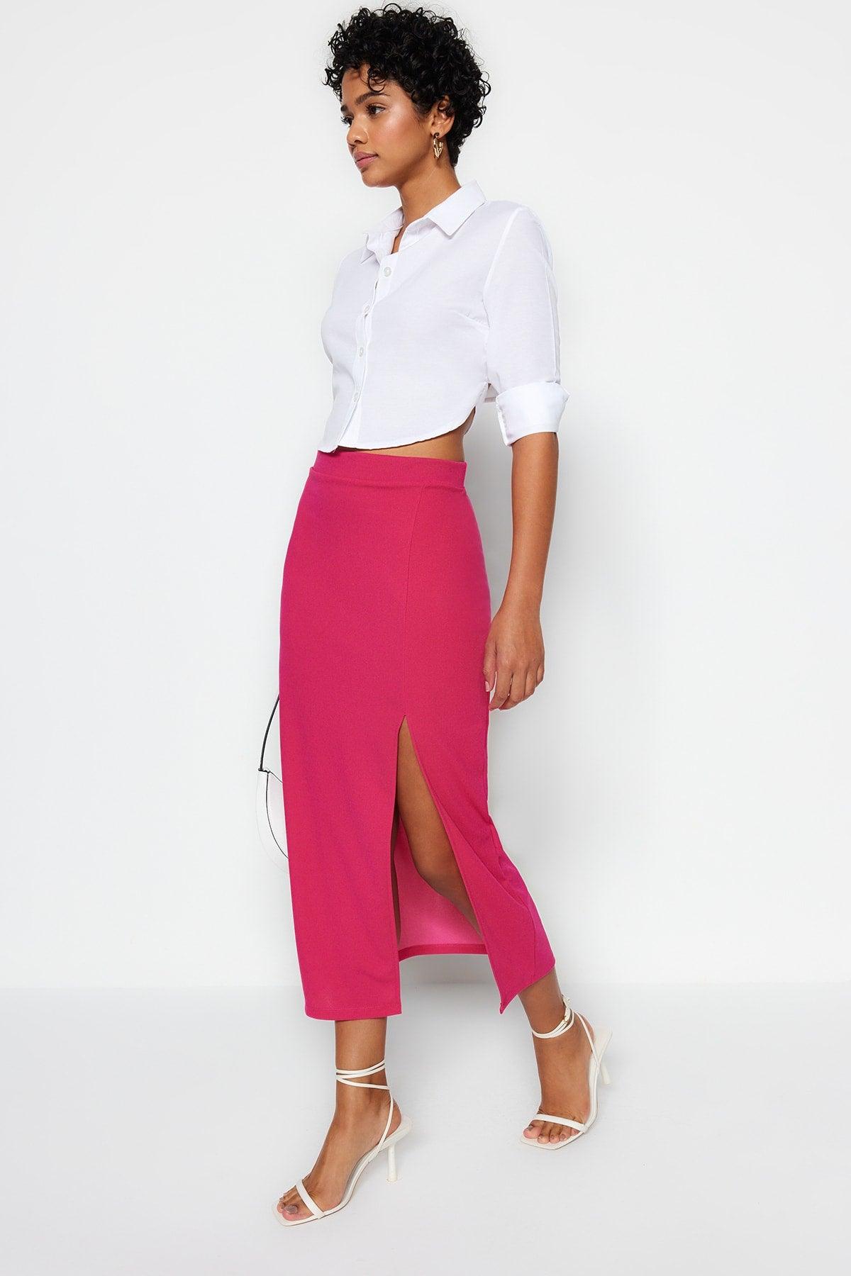 Fuchsia Maxi Crepe Knitted Pencil Skirt TWOSS23ET00351 - Swordslife