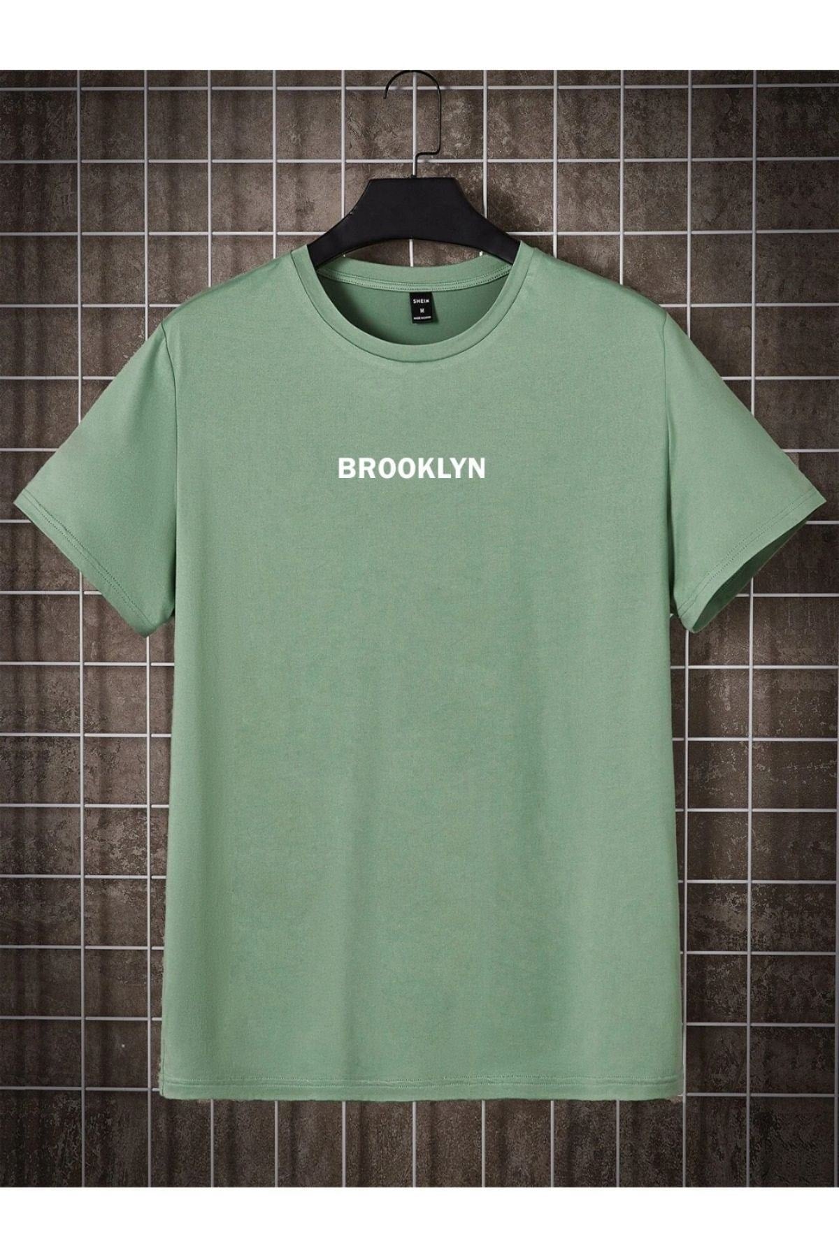 Black Street Men's Mint Green Brooklyn Printed Oversize Crew Neck Short Sleeved Tshirt