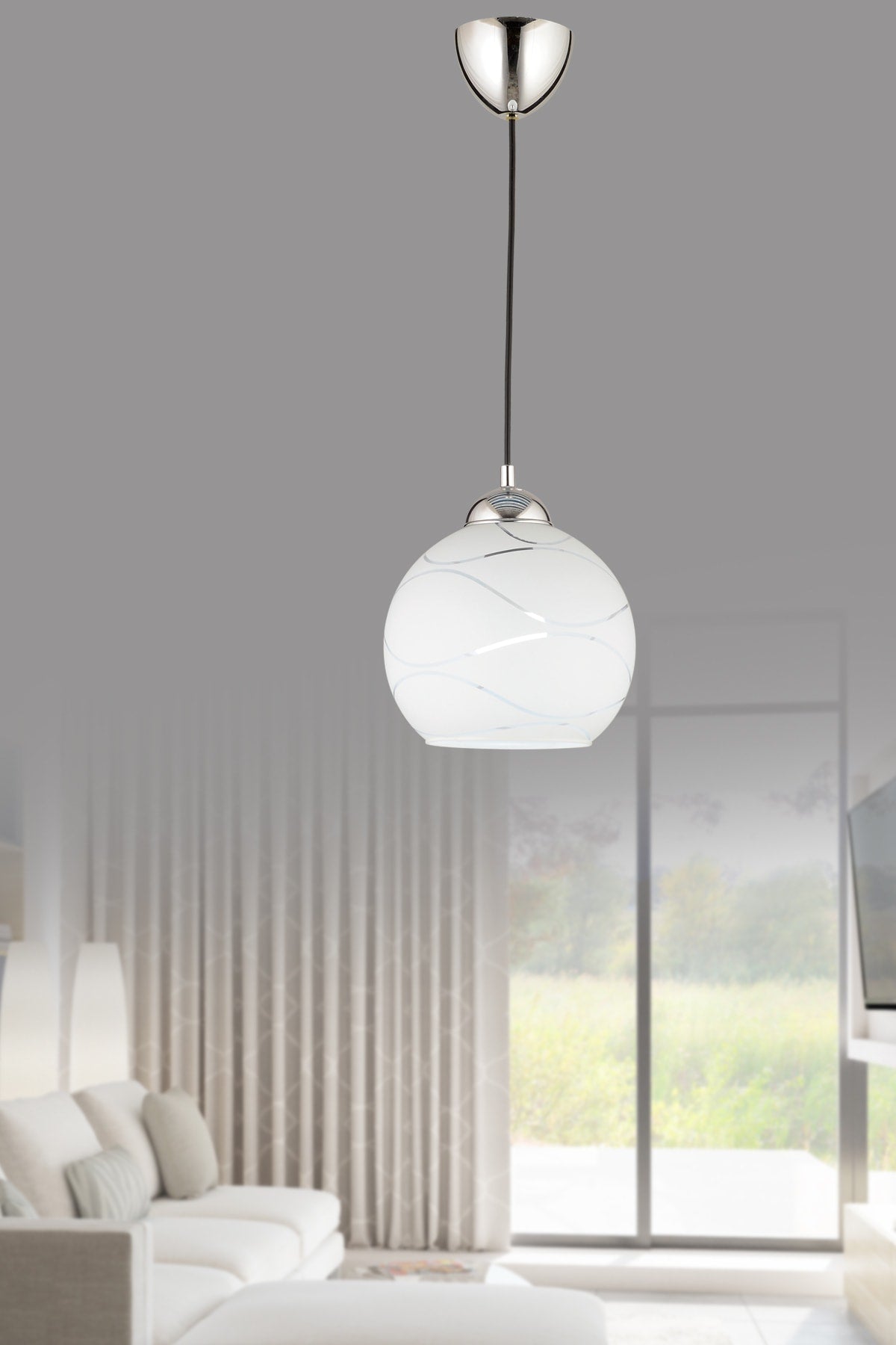 Suyolu Single Pendant Lamp-chrome-blown Glass