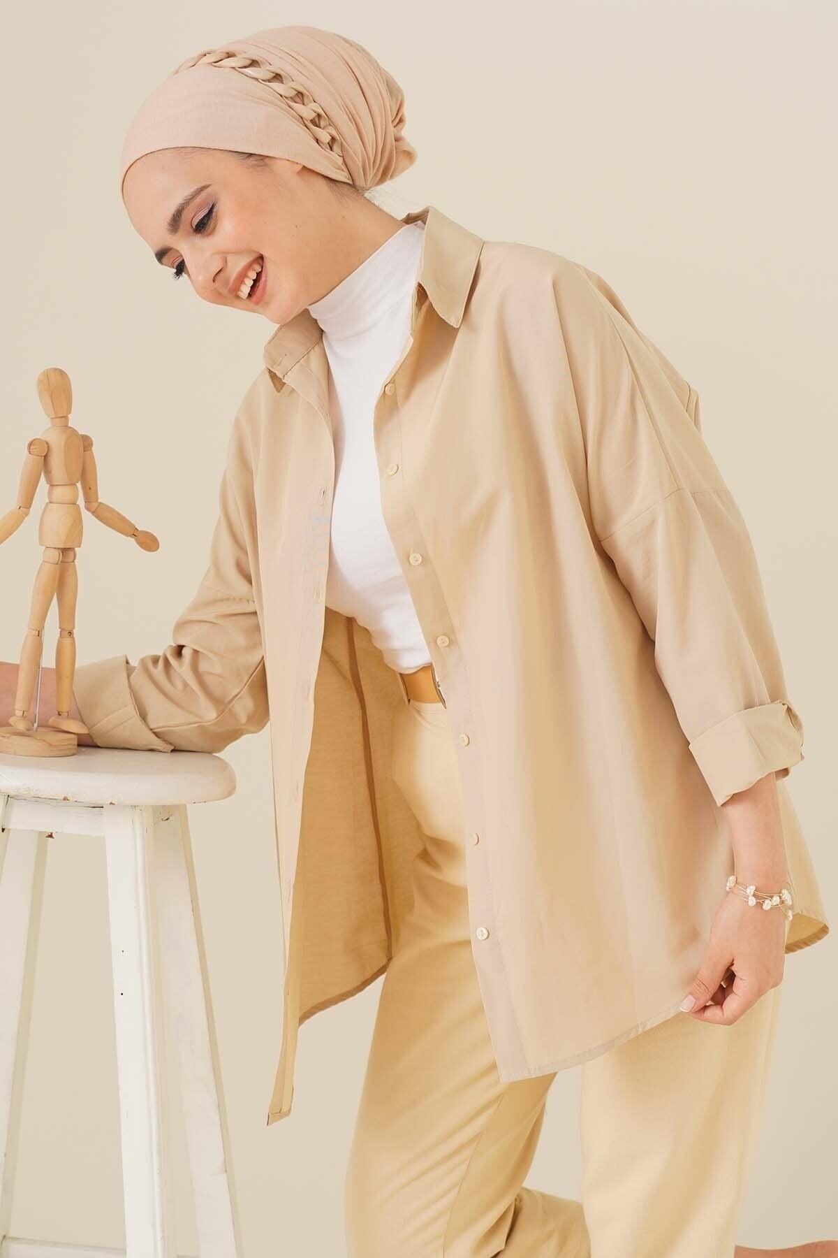 103901 Oversize Basic Hijab Shirt - Cream - Swordslife