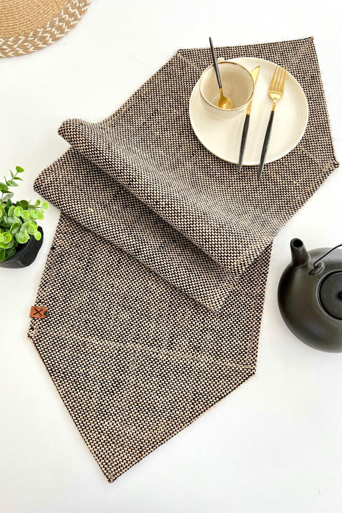 136x36cm Rectangular Straw Jute Runner Ranır / Living Room Kitchen Table Cloth / Console Cover - Black/natural - Swordslife