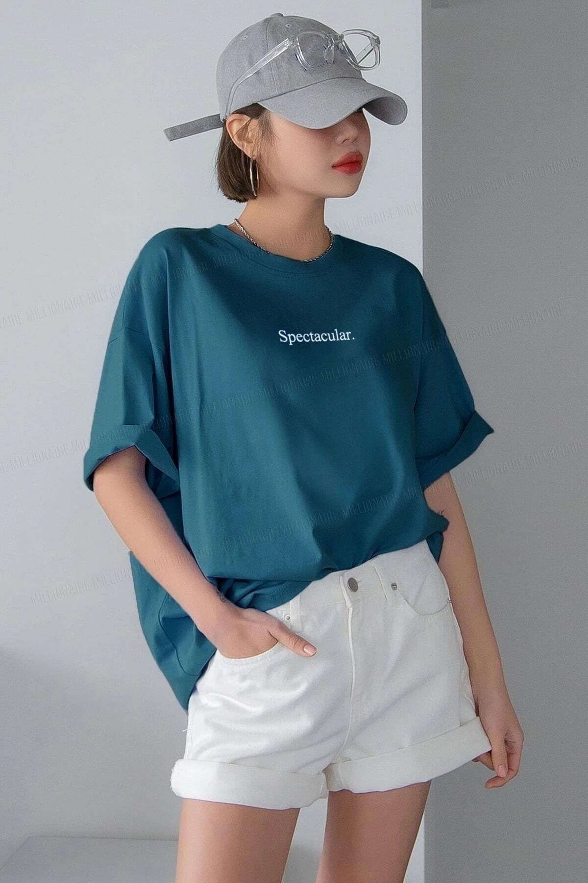 Spectacular Petrol Green Oversize Salas Boyfriend Women's T-shirt - Swordslife