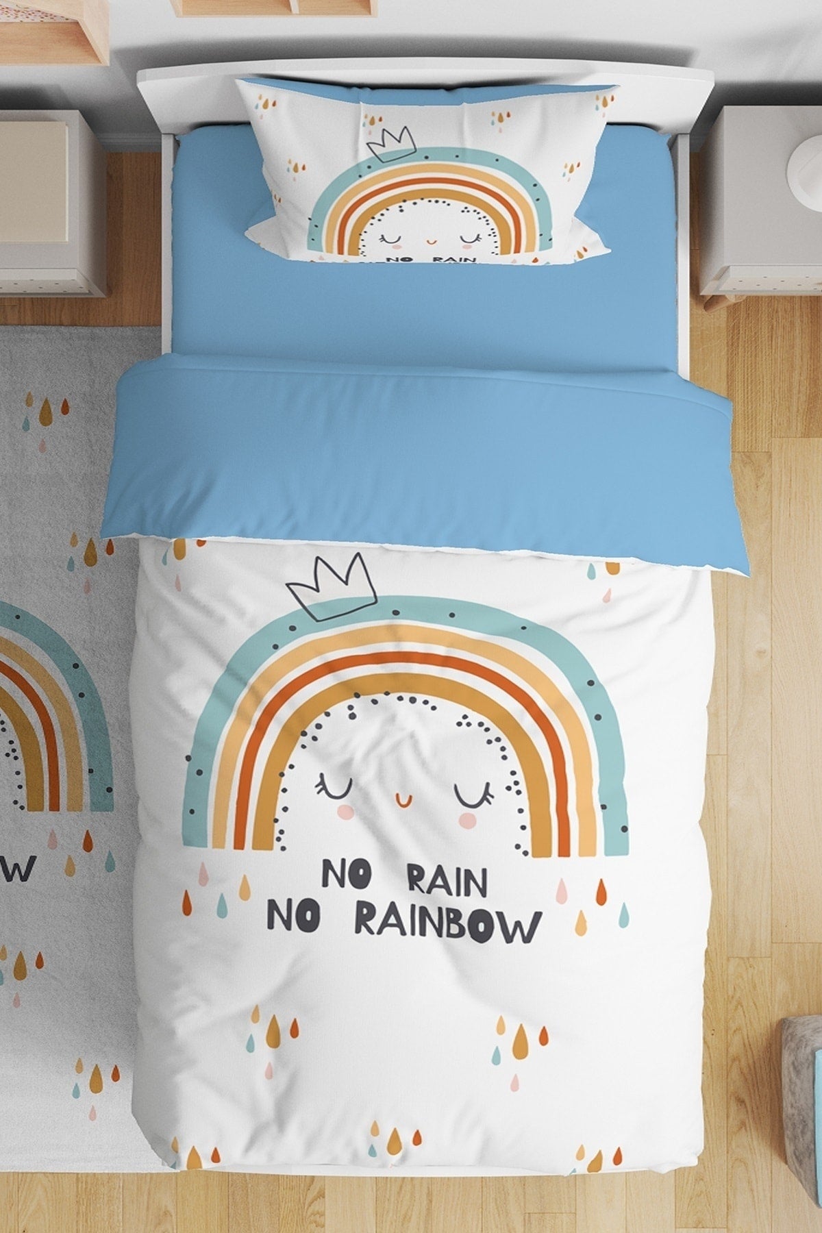 Crowned Rainbow Patterned Single Baby Kids Duvet Cover Set