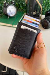 Pescol - Genuine Leather Black Smart Card Holder / Wallet with Rfid Protection Mechanism, Top Level Craftsmanship