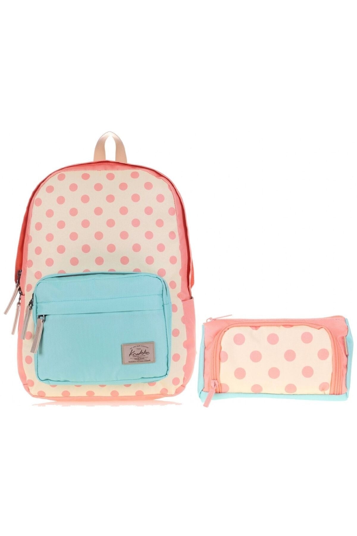 Pink Green Polka Dot Primary School Middle School Bag and Pencil Holder Set - Girls