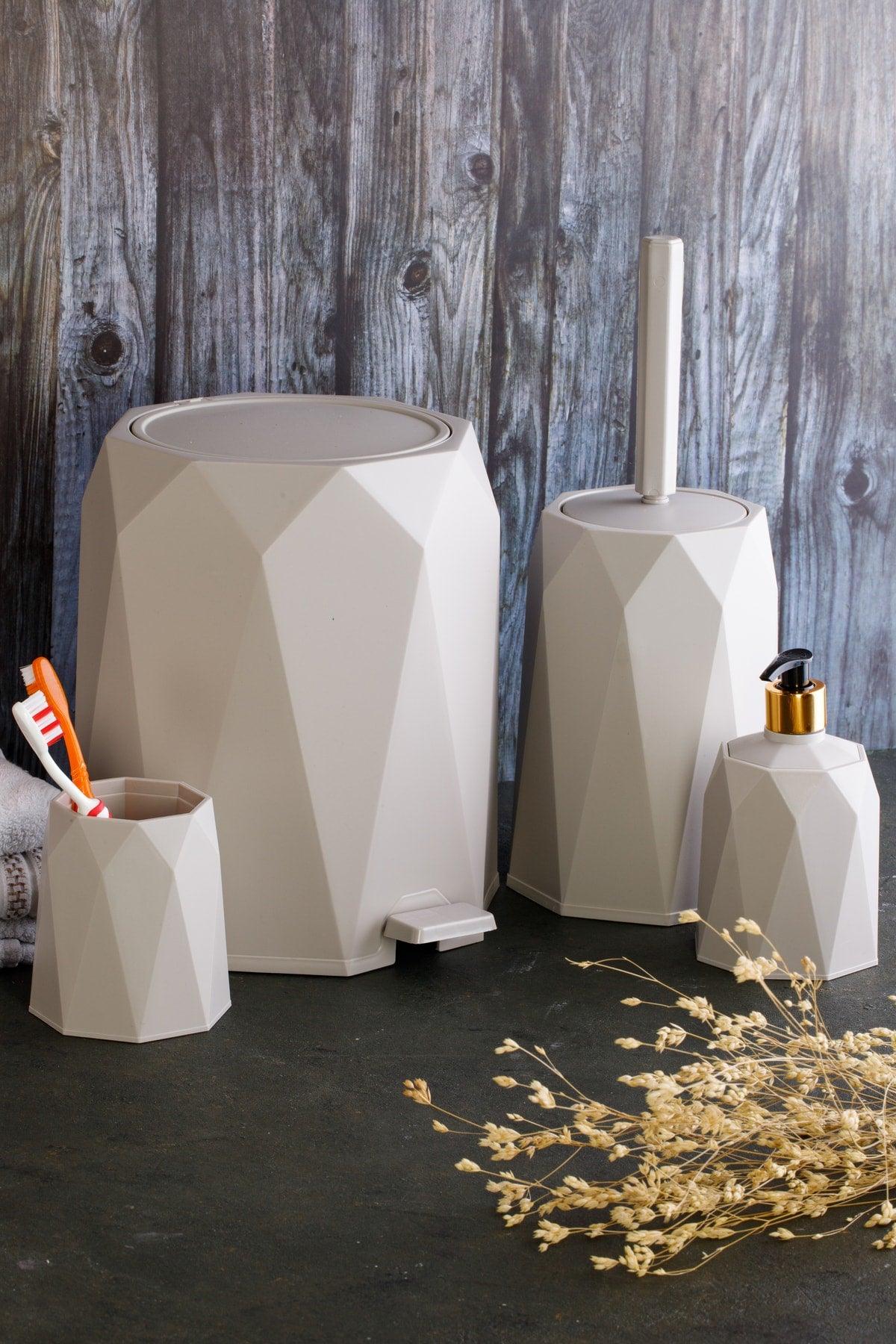 4 Pcs Bathroom Set Dustbin Toilet Brush Soap Dispenser Toothbrush Holder 4 Pcs - Swordslife