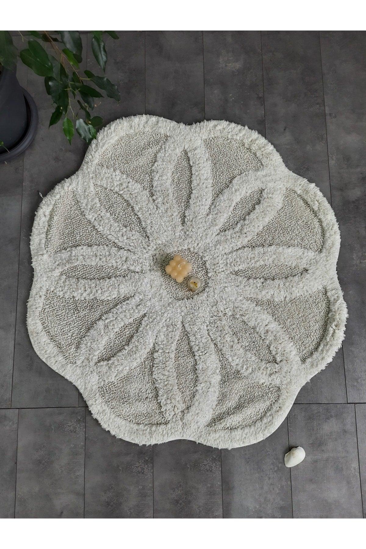 Daisy Cream Natural Cotton Bath Mat 100x100 Cm One Piece Tufting Woven Mat - Swordslife