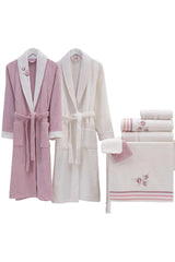 Bergüzar Luxury Embroidered 8 Piece Bathrobe Set Dried Rose-cream - Swordslife