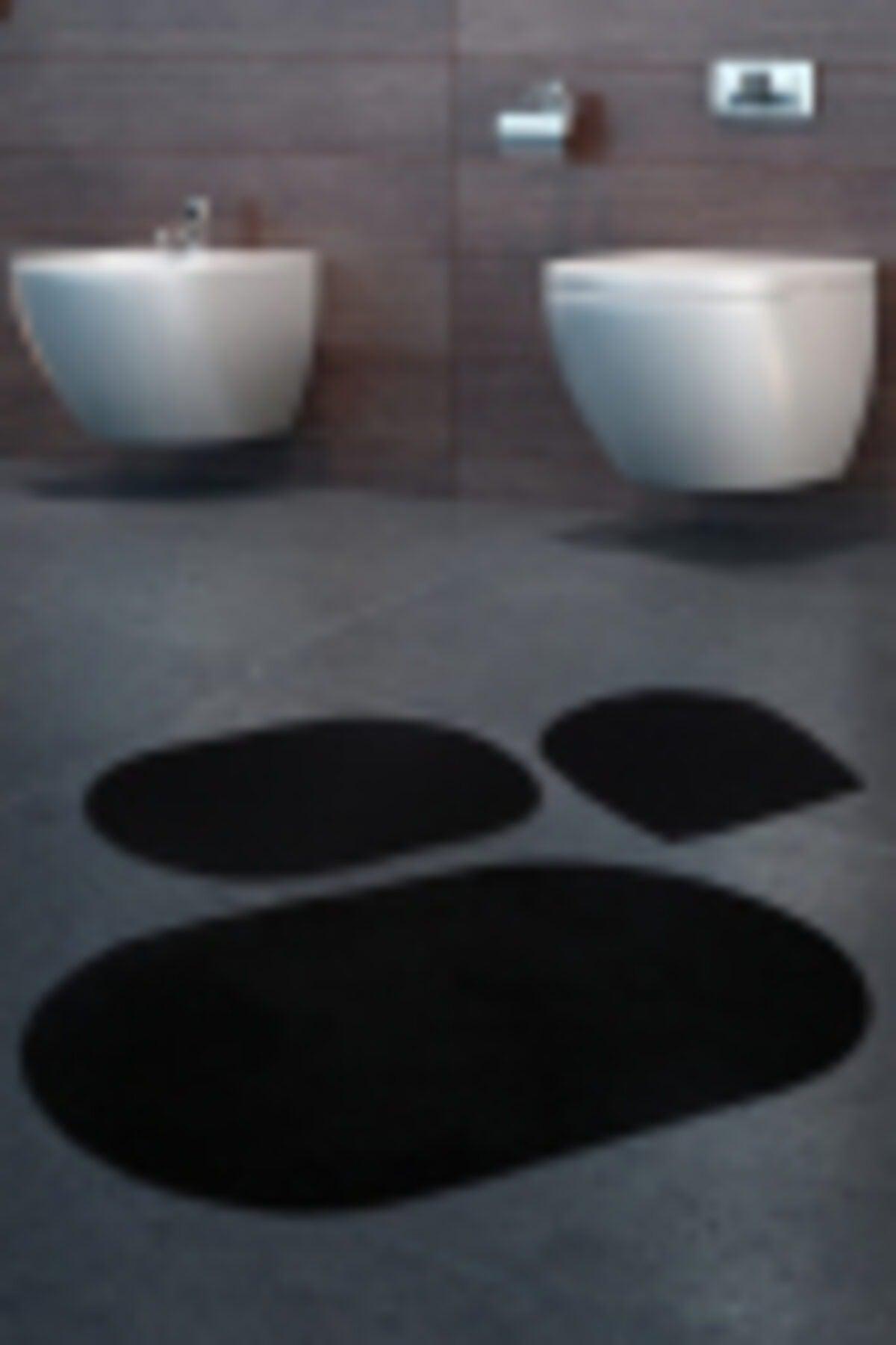 Rixos Black 3-Piece Bathroom Carpet Mat Set Non-Slip Toilet Seat Set - Swordslife