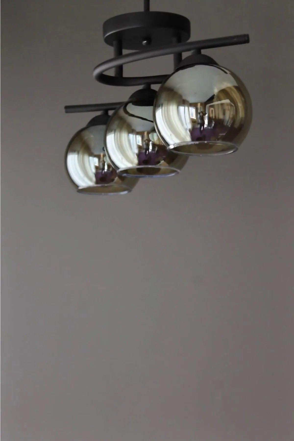 Fuji Modern Decorative Black Color Smoked Glass Living Room - Kitchen - Bedroom 3-Piece Chandelier