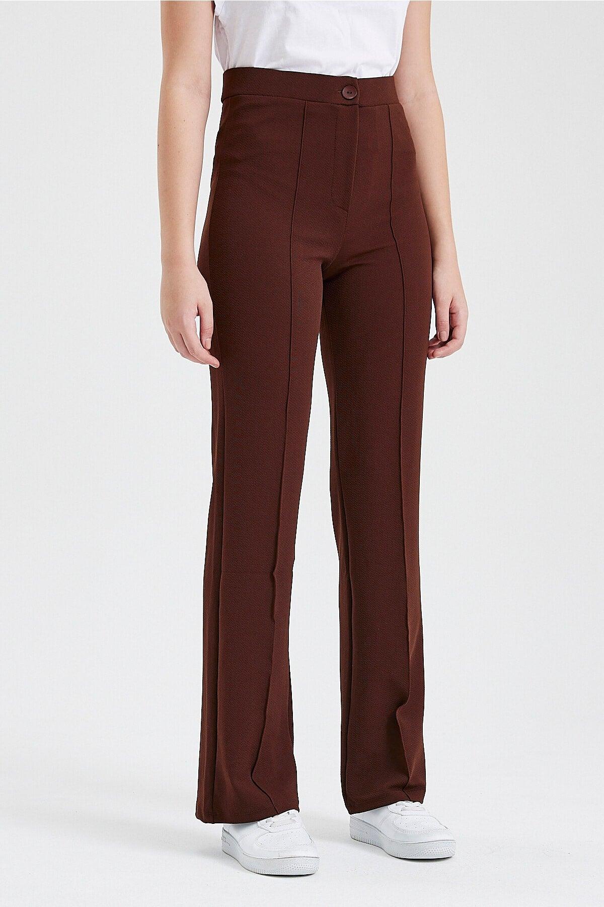 Women's Brown High Waist Gatherer Flared Trousers Palazzo Trousers - Swordslife