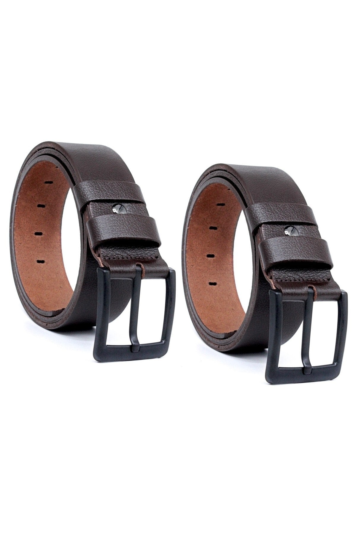 2-Pack Brown - Brown Buffalo Leather Men's Denim Belt 4.5 Cm