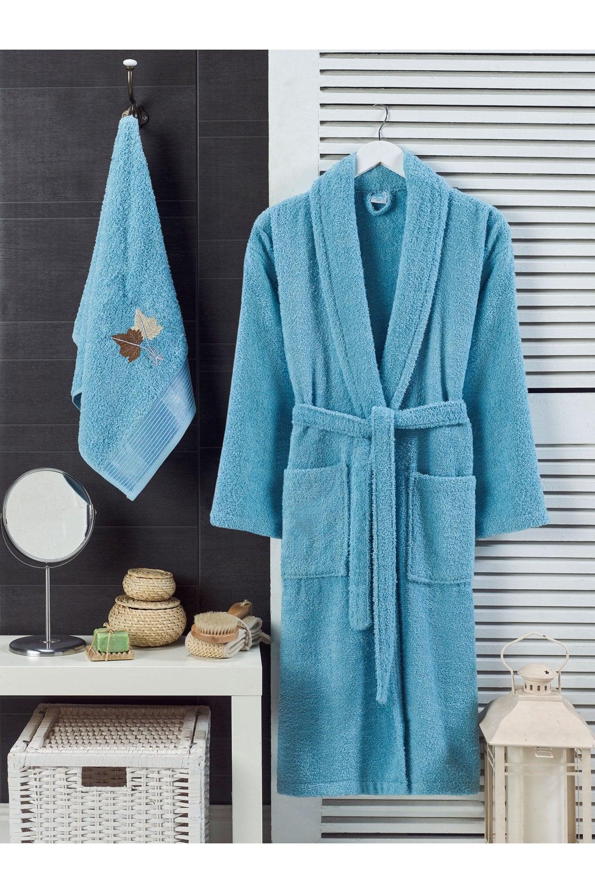 Unisex Turquoise Towel Bathrobe Set of 2 - Swordslife