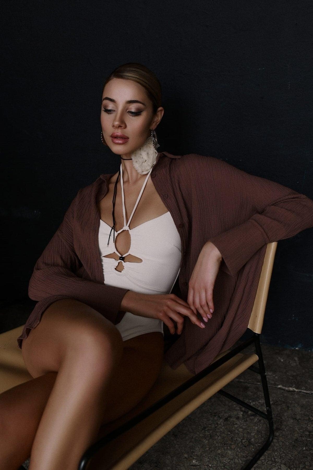 Durres Brown Oversize Shirt - Swordslife