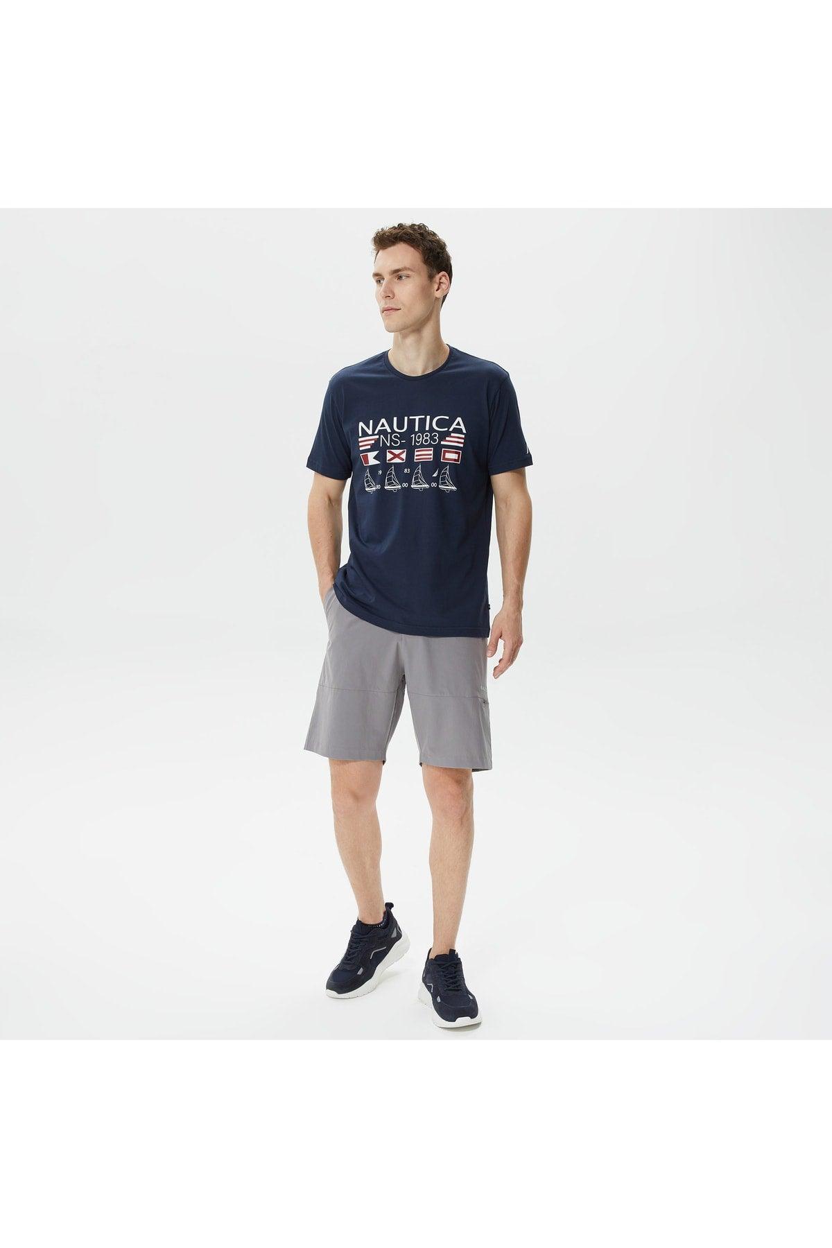 Men's Navy Printed Standard Fit Short Sleeve T-shirt - Swordslife