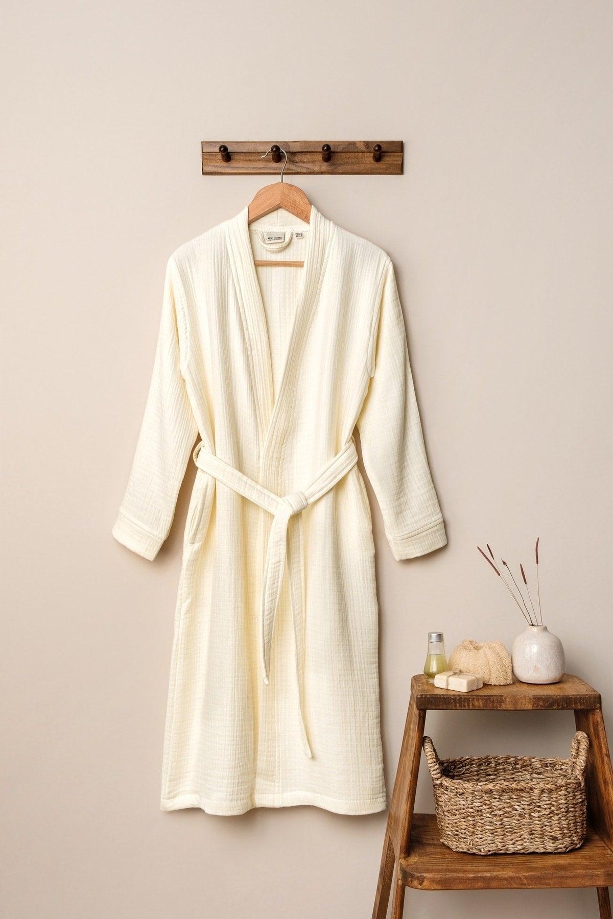 Unisex Kimono Muslin Bathrobe Ecru - Swordslife