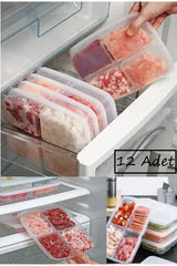 12 Pieces Frozen 4-Compartment Meal Meal and Vegetable Storage Container - Minced Meat Chicken Freezer Organizer