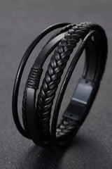 Men's Genuine Leather Bracelet Black Color Magnetic Clasp Braided Bracelet