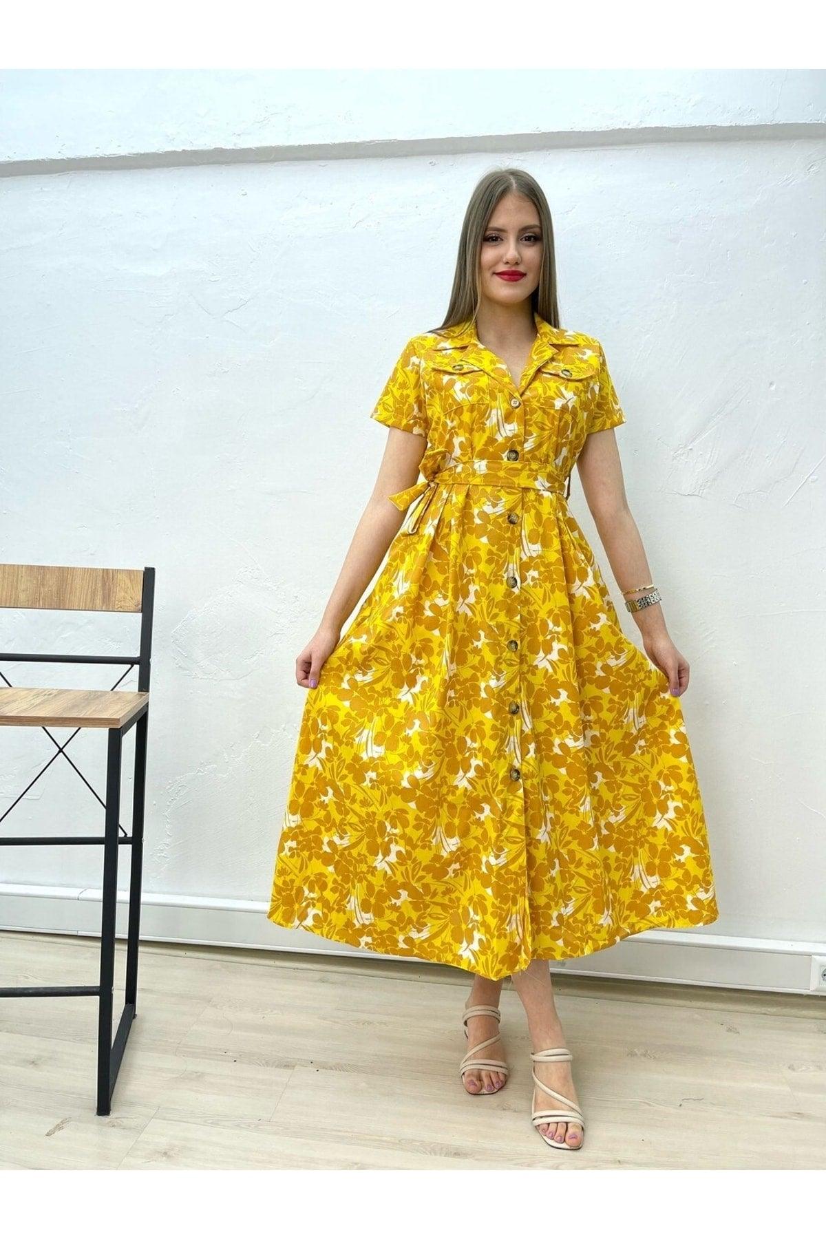 Yellow Floral Poplin Dress - Swordslife