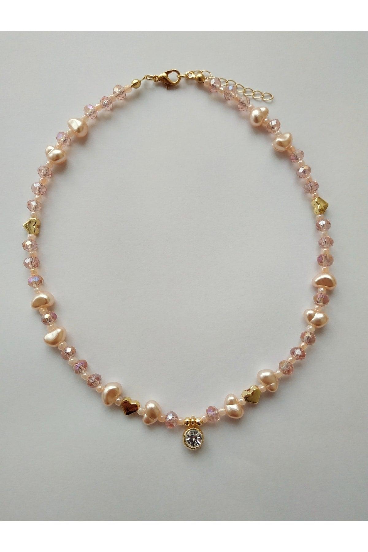 White Glitter Tip Baroque Pearl Heart Bead Necklace - Swordslife