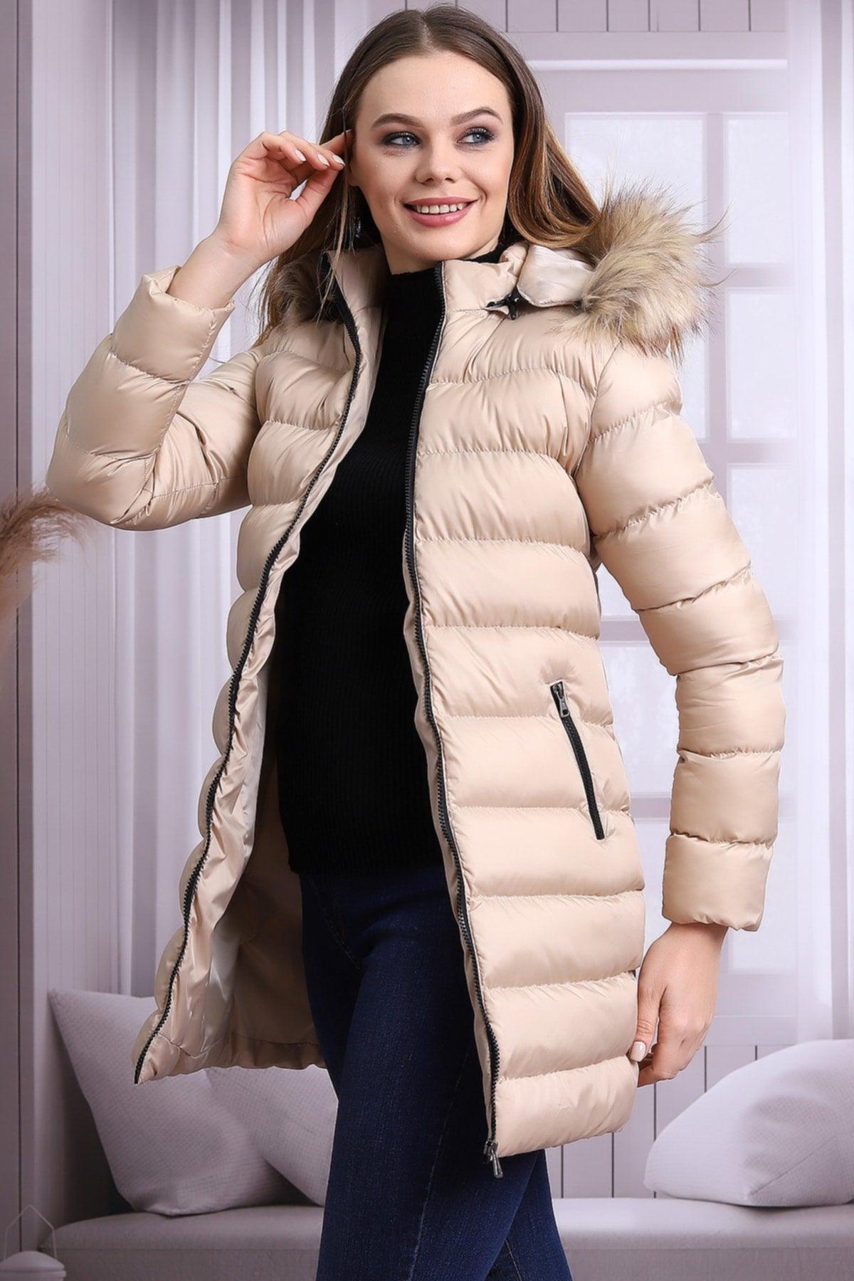 Women's Cream Plush Microgel Inflatable Coat - Swordslife