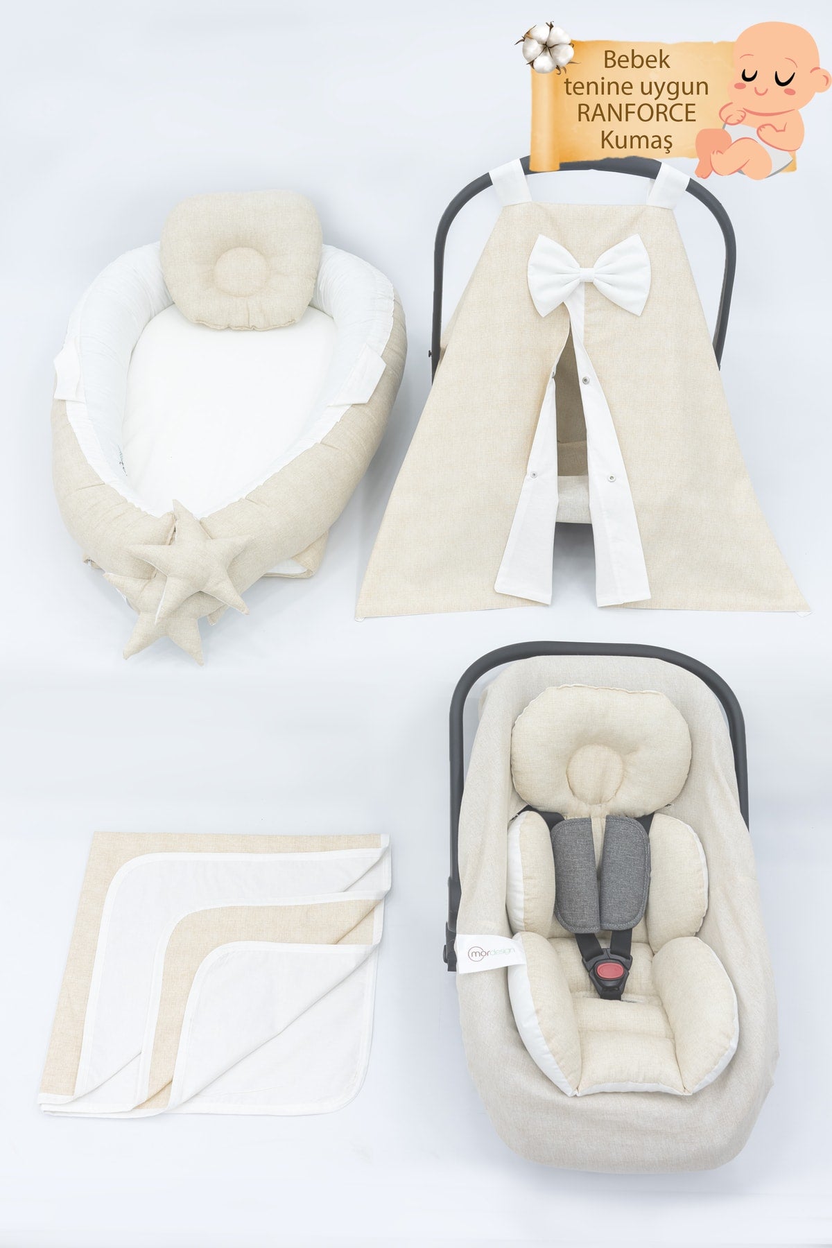 Babynest Orthopedic Baby Mattress, Pique and Stroller Accessories Set of 6, Rainbow Series, Cream